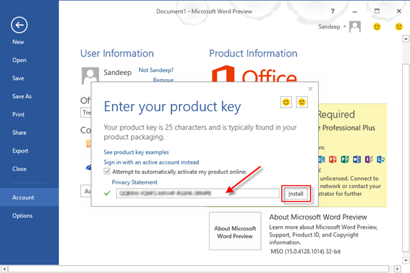 microsoft office 2013 home and business product key