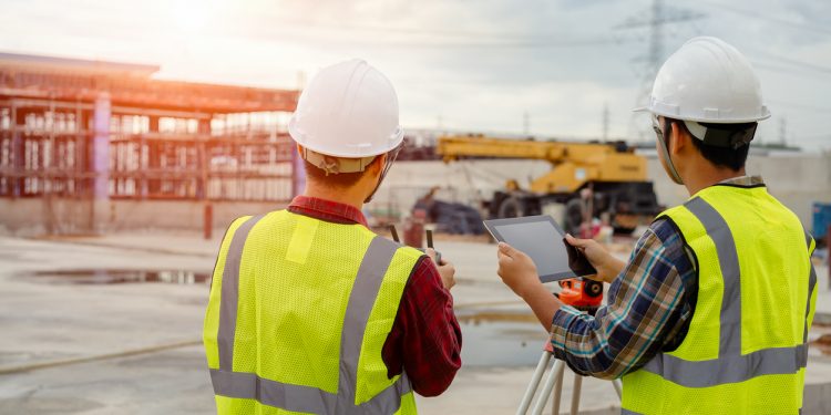 Drone operated by construction worker.