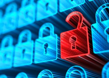 Encryption your data. Digital Lock. Hacker attack and data breach. Big data with encrypted computer code. Safe your data. Cyber internet security and privacy concept. Database storage 3d illustration