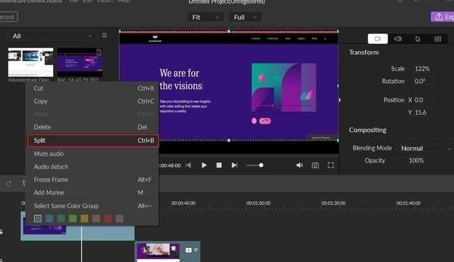 Wondershare DemoCreator split