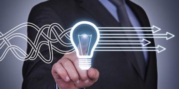 Innovative idea solution concept on touch screen