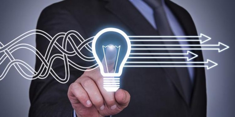 Innovative idea solution concept on touch screen