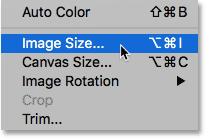 Selecting Image Size from under the Image menu in Photoshop CC 2018