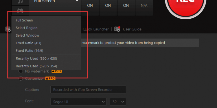 iTop Screen Recorder select a screen (1)