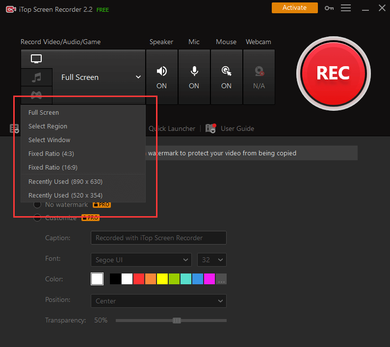 iTop Screen Recorder select a screen (1)