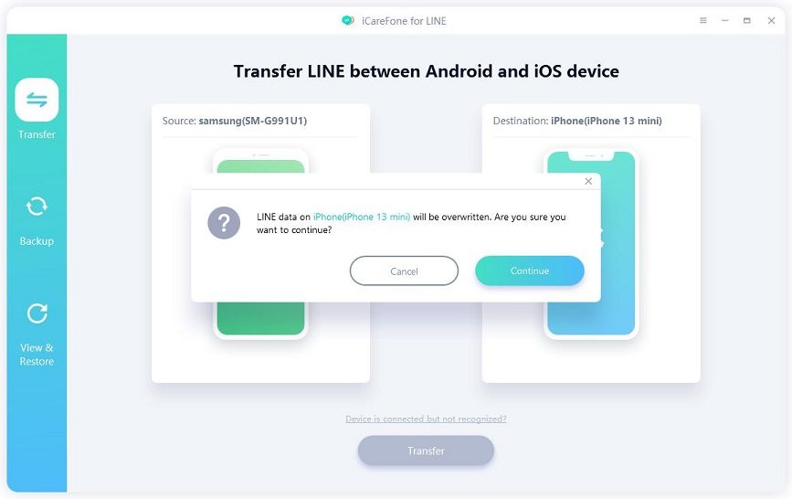 transfer LINE from Android to iPhone