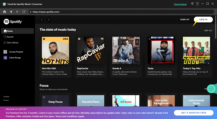 Log in Spotify Web Player in TuneFab Spotify Music Converter