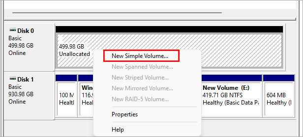 choose New Simple Volume