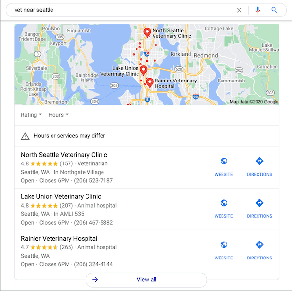 google local 3-pack example on search engine