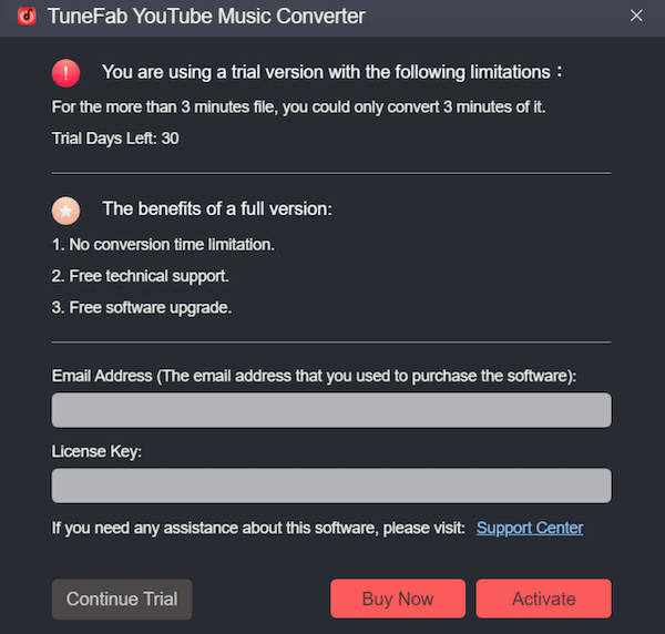 TuneFab YouTube Music Converter Free Trial Limitations