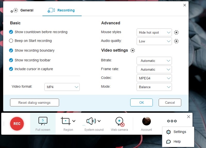 free-online-screen-recorder-settings