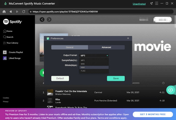 Choose Output Format Spotify Music Converter