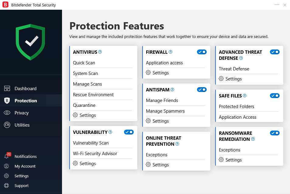 Bitdefender Antivirus scaning options and features