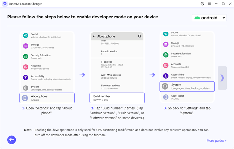 enable developer mode in android